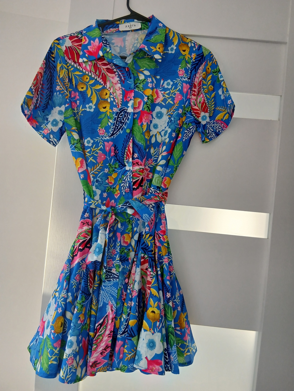 Blue Floral Mini Dress with Tie Waist